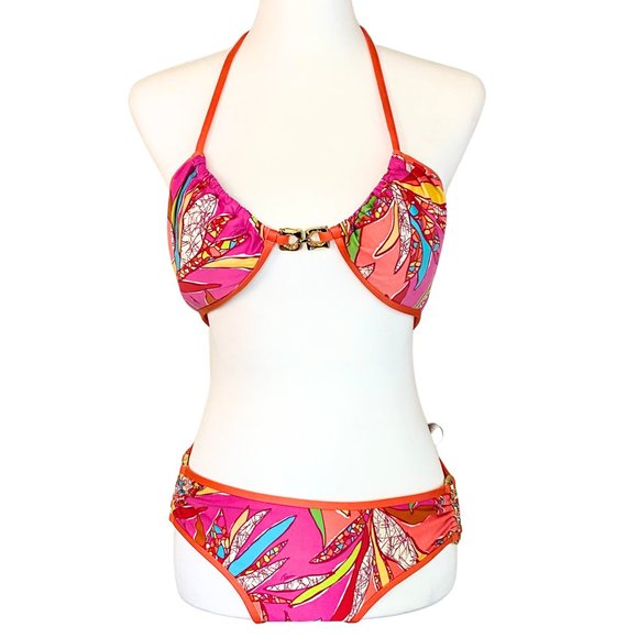 TRINA TURK 2-PC SET Triangle Top Halter Bikini with French Cut Bottom Size 8 - Picture 1 of 9